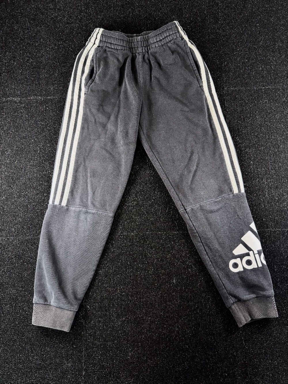 adidas Boys Size M Fleece Jogger Sweatpants Black 3-Stripe Big Logo
